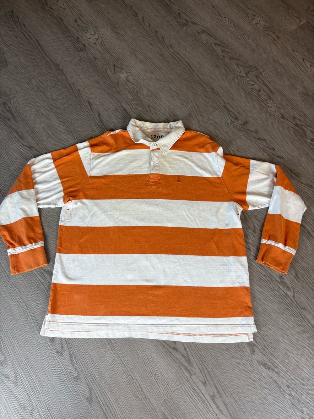 Men’s Orange and White Striped Rugby Polo